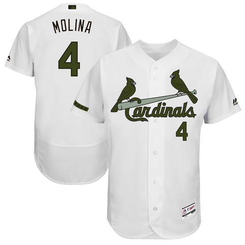 Cardinals #4 Yadier Molina White Flexbase Authentic Collection Memorial Day Stitched MLB Jersey - Click Image to Close